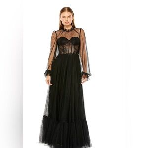 Mac Dougal #49797 NWT High Collar Long Sleeve Bustier Dot Net Gown Sz 2